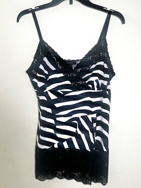 White House Black Market Black and White Zebra Lace Trim Cami